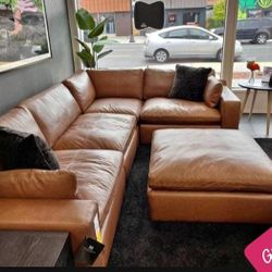 🆗 $39 down total  Leather Caramel Sectional Sofas ottoman options