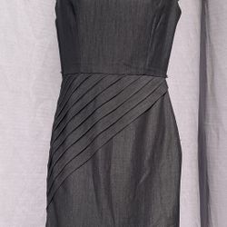 CALVIN KLEIN SZ 2 Gray Sleeveless Sheath Dress Pleated Asymmetrical Waist Work
