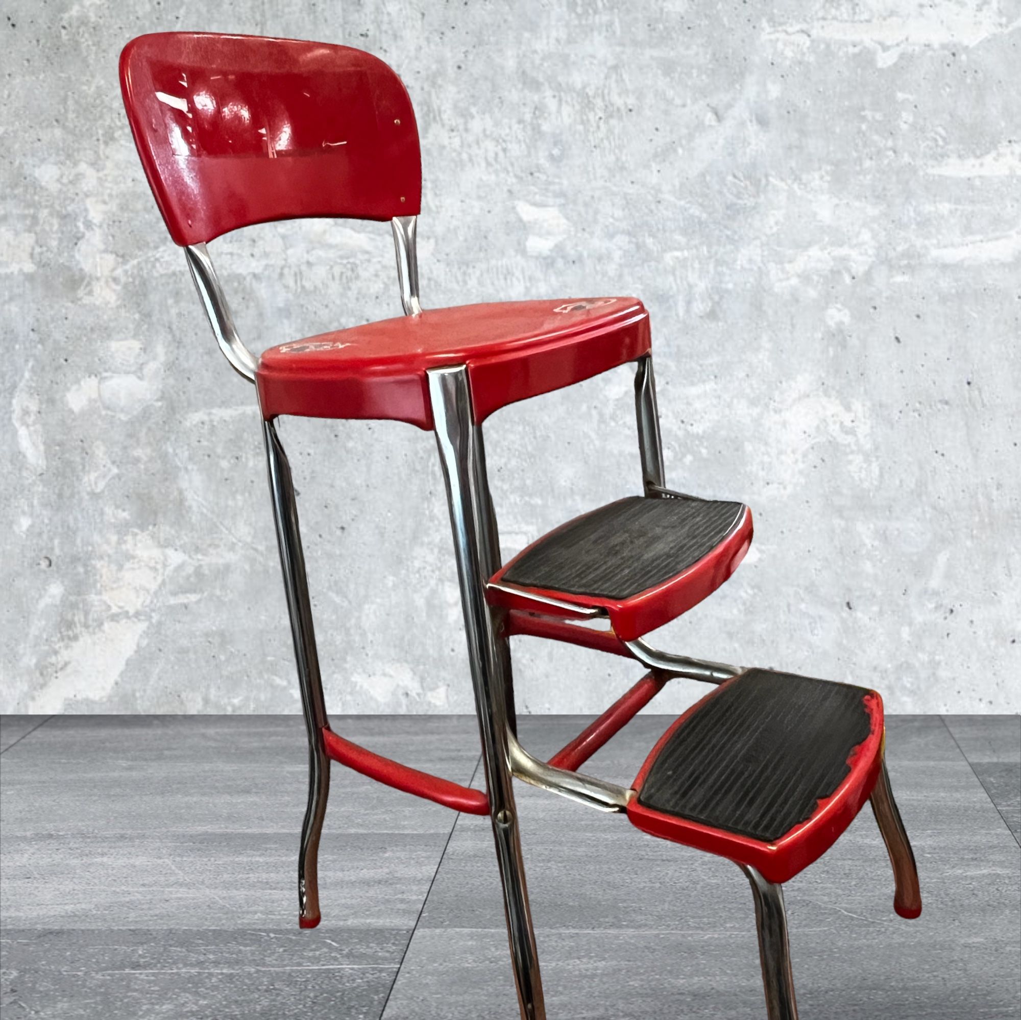 COSCO red Metal Step Stool Chair 1950s