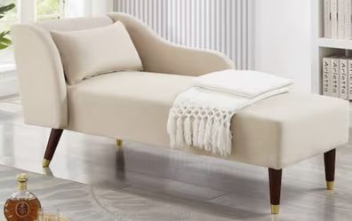 Modern Beige Velvet Upholstery Chaise Lounge Chair