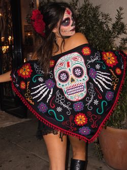 Day of the Dead Sugar Skull Floral Shawl Día de los Muertos Halloween Costume New Open Box