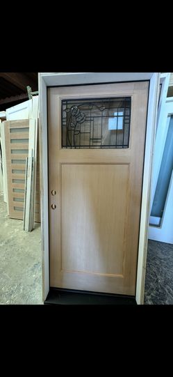 🚪✨ 36x80 Craftsman Style Douglas Fir Exterior Door with Rose Design Glass ✨🚪