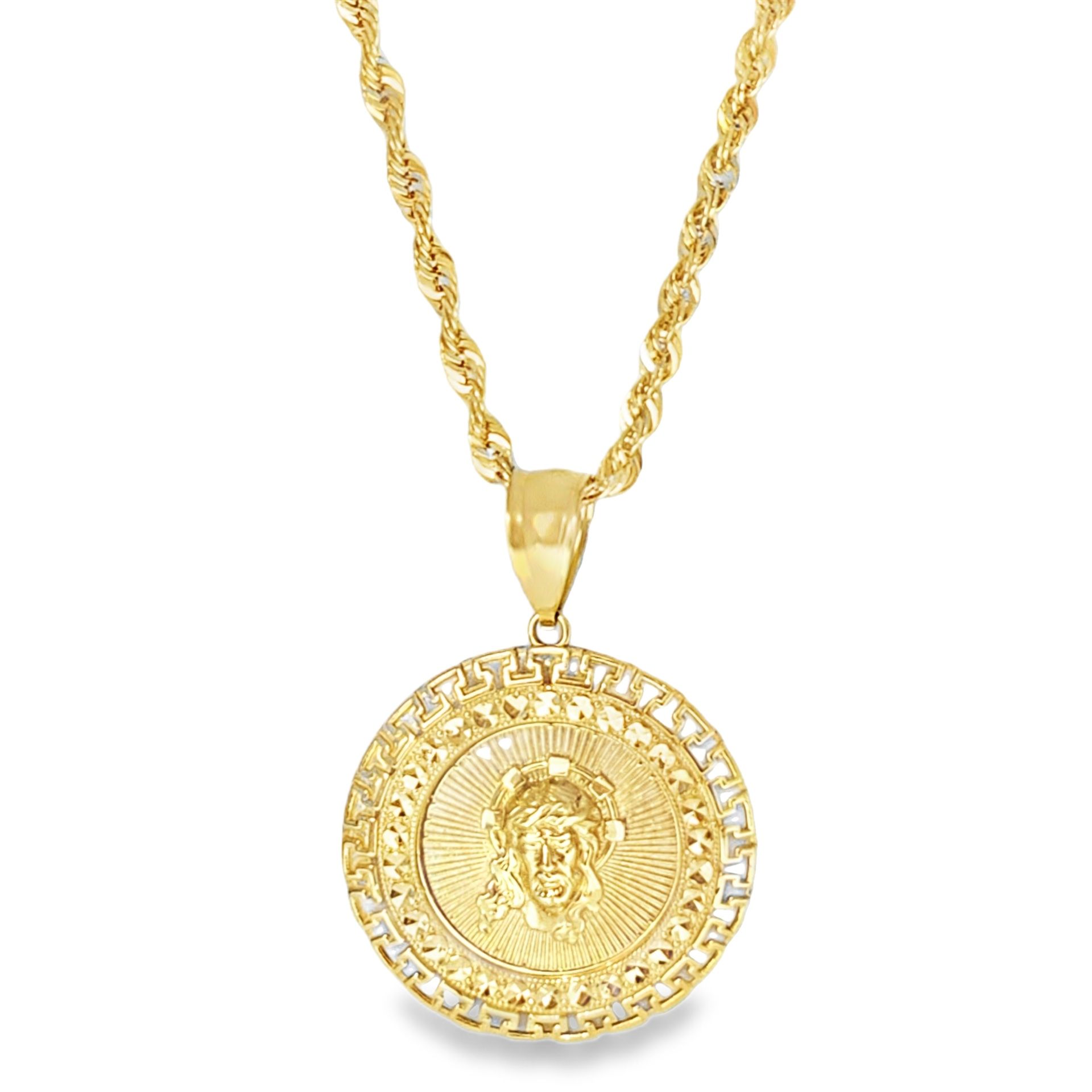 Yellow Gold Medallion Pendant Necklace with Detailed Portrait