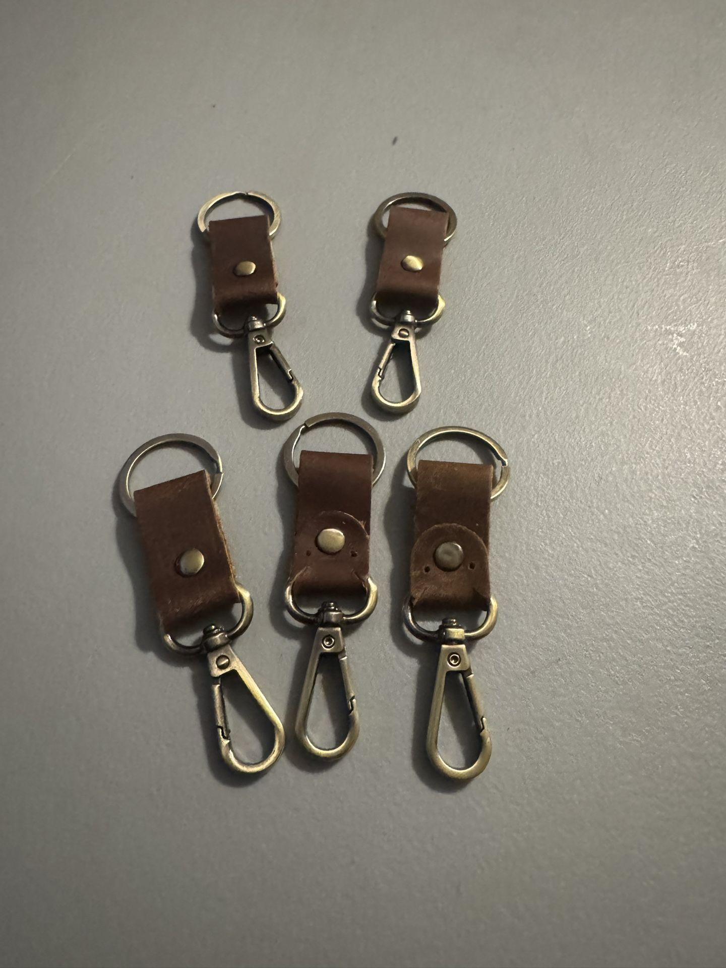 5 Dark Brown Leather Keychains
