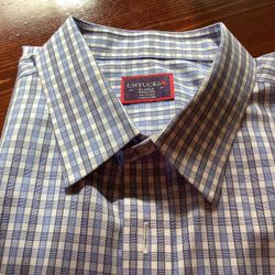 Men’s UNTUCKit Long Sleeve Button Up Blue Plaid Shirt, XL