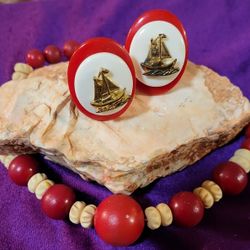 Red & White Vintage Clip Earrings & Choker