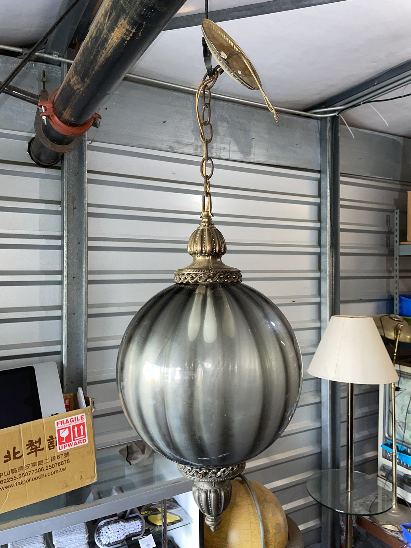 Vintage Mid Century Smoked Glass Swag Lamp / Hanging Lamp