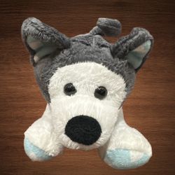 ANIMAL ADVENTURE GRAY &WHITE PLUSH HUSKY PUPPY DOG BLUE PAWS. STUFFED ANIMAL 