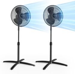 P116 $50 16‘’ Pedestal Stand Up Oscillating Fan with 3 Speeds Settings Ultra Quiet Adjustable Heights for Bedroom, Living Room, Home and Office 2 Pack