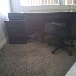 Desk, File Cabinet, Cannon Printer, Lamp & Chair