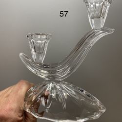 $19. Each. Bleikristall Abstract Bird Crystal Taper Candle Holder or Federal Glass Wigwam Pattern Double Candle Holder. 
