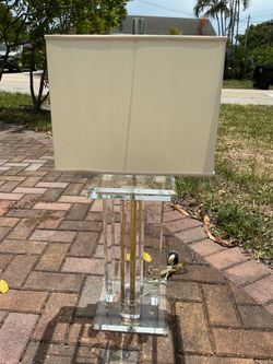 Large Vintage Lucite Lamp with Shade