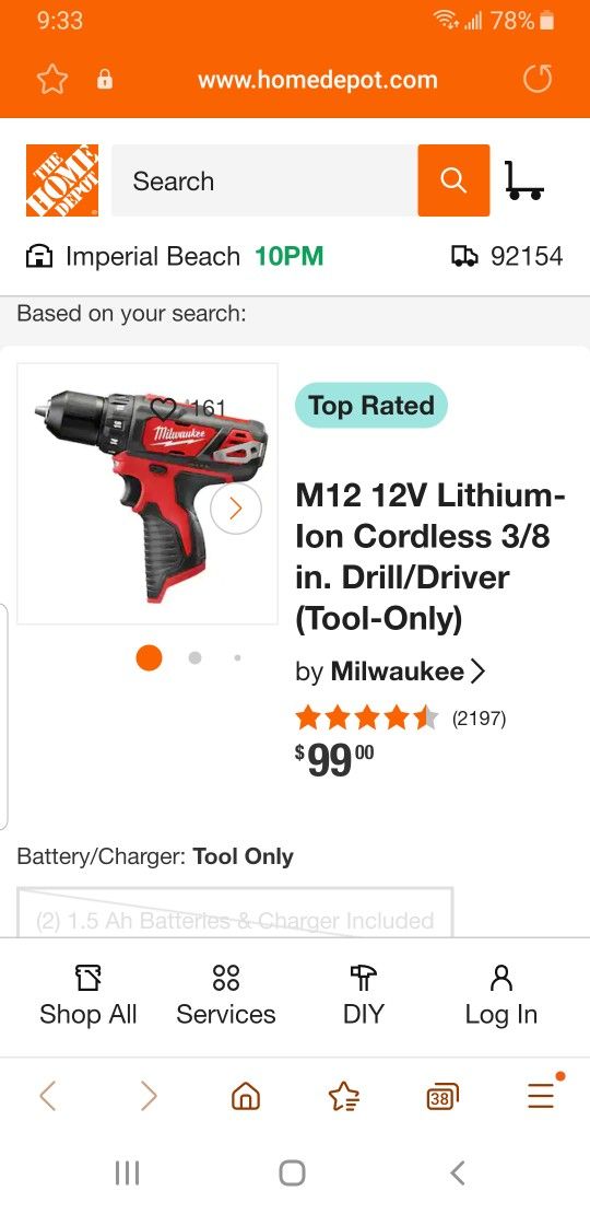 MILWAUKEE M12 3/8 DRILL/DRIVER (TOOL ONLY)