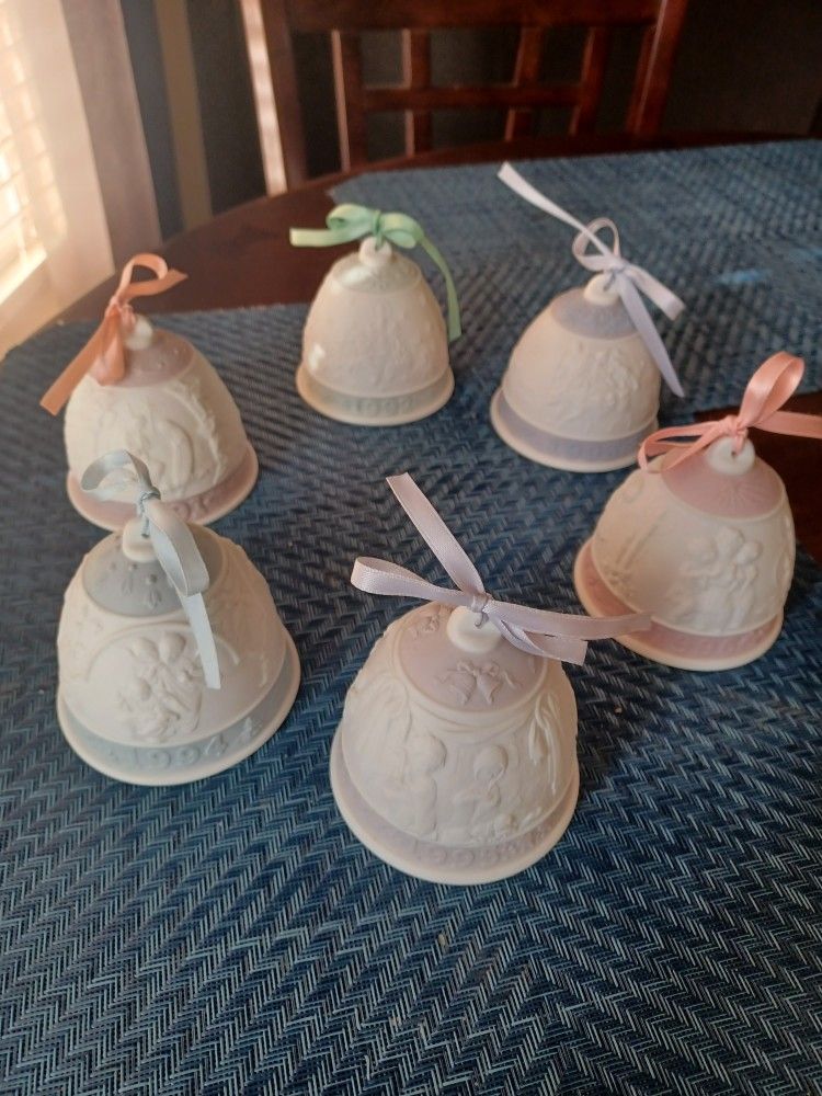 Lladro Vintage Annual Porcelain Christmas Bells-Lot Of 6(1(contact info removed))