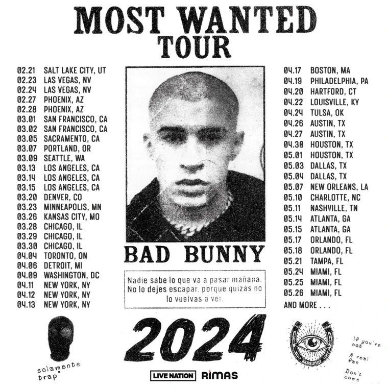 Bad Bunny February 28th Most Wanted Tour Tickets Section 216 