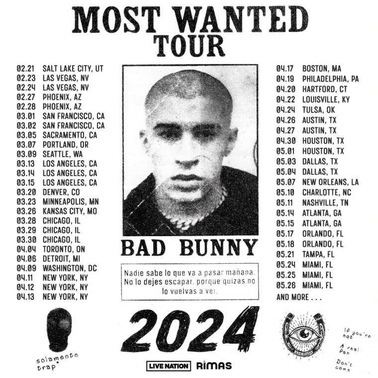 Bad Bunny February 28th Most Wanted Tour Tickets Section 216