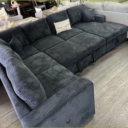 oversized corduroy comfortable Black chaise with storage sectional pullout couch