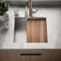 Kohler Lyric® Drop-In Workstation Stainless Steel 22 in 1-Hole Single Bowl Kitchen Sink with Integrated Ledge and Accessories 