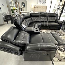 Black Leather Sofa Sectional Recliner 🔥new In Box 