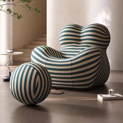 Chair Stripe La Mamma UP Armchair and Ottoman blue