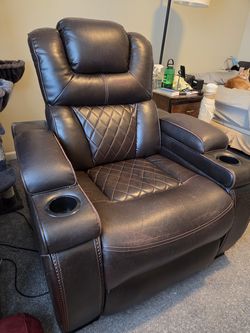 Powered half-leather recliner with under-arm storage and USB charging