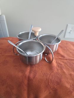 Stainless Steel 3-Bowl Condiment Set with Spoons