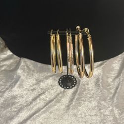 Argollas Set De 3  Pares 14 K Gold Plated