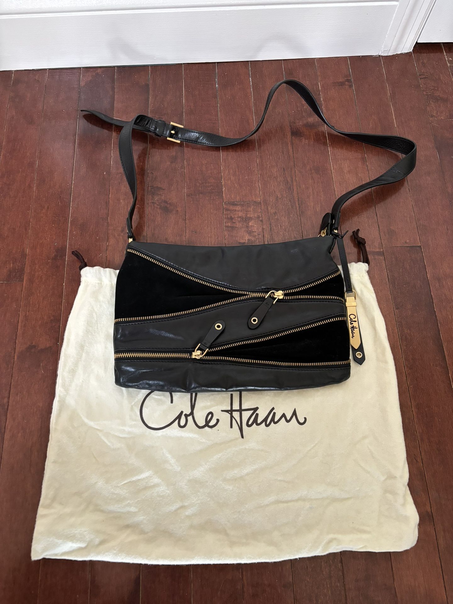 Cole Haan Black Leather And Fabric Bag