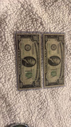Misaligned Lemon green $10 bills 1934