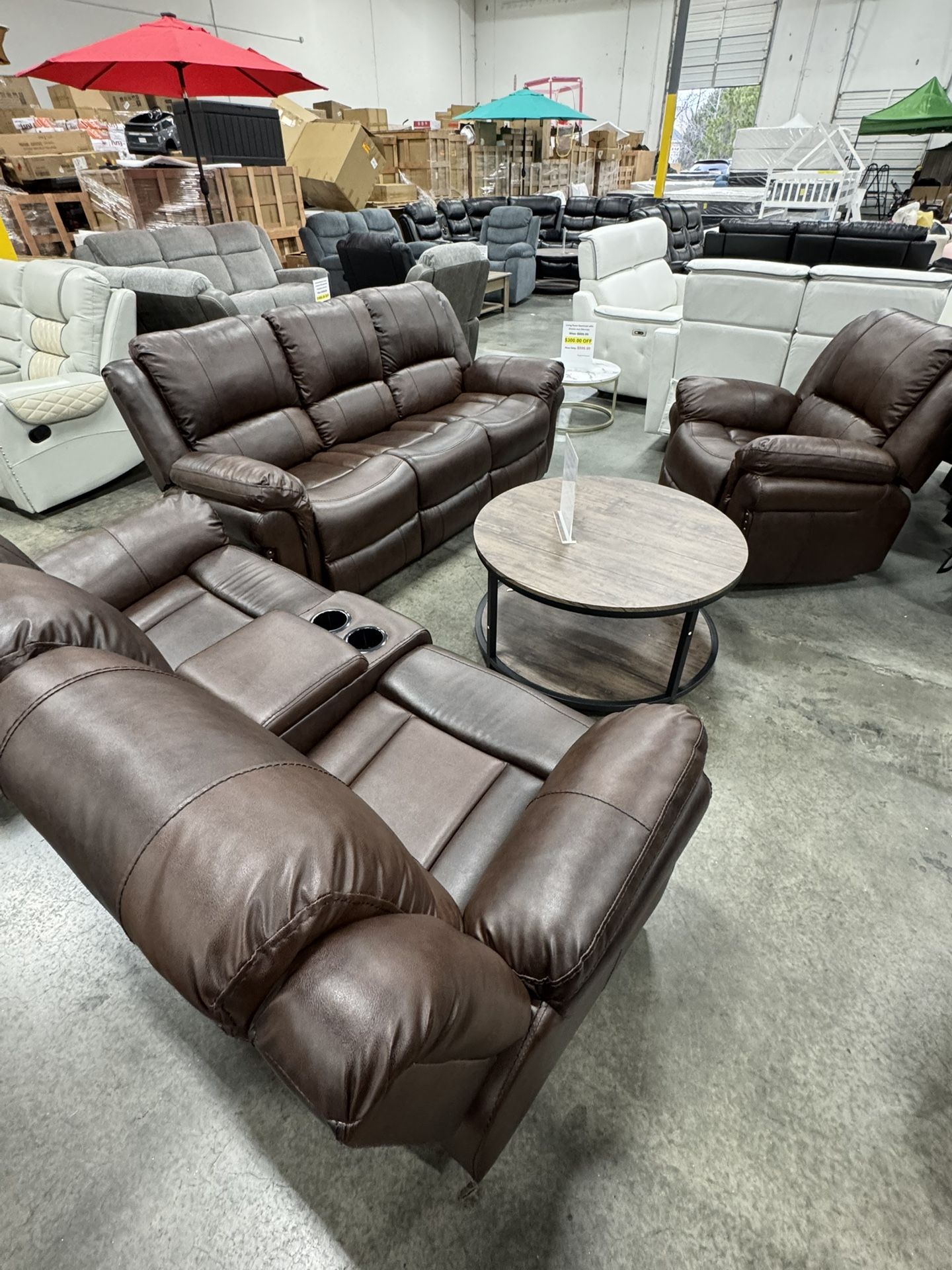 Brown Recliner Couch,Loveseat And Chair 3Pcs Set