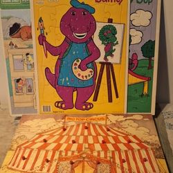 Classic Puzzles-Lot Of 4-Barney, Sesame Street &  Longstaff