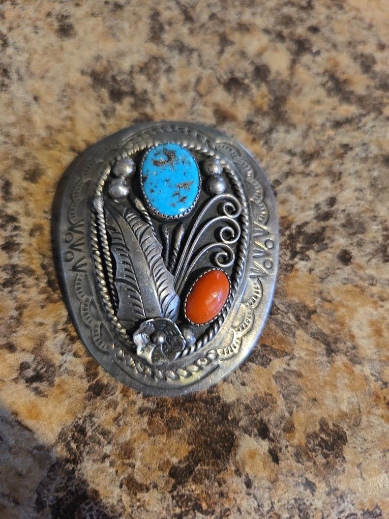 Turquoise/Coral Piece For A Bolo Tie