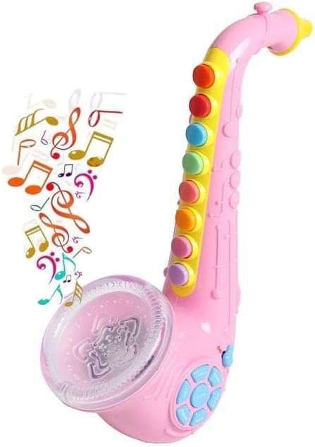Toy Saxophone Toy Trumpet Clarinet Toy Saxaboom Kids Instruments with Light & Music Early Education Toy (Saxophone - Pink)