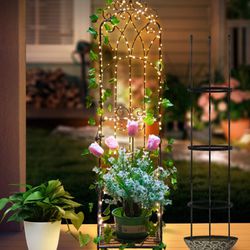 Brightown Plant Stand Indoor Outdoor - Waterproof Modern Metal Flower Display Rack with Lights Plant