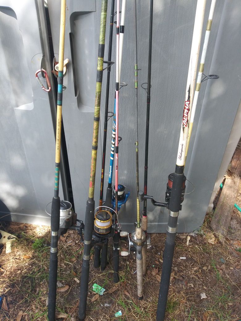 #8 fishing poles and reels bundle