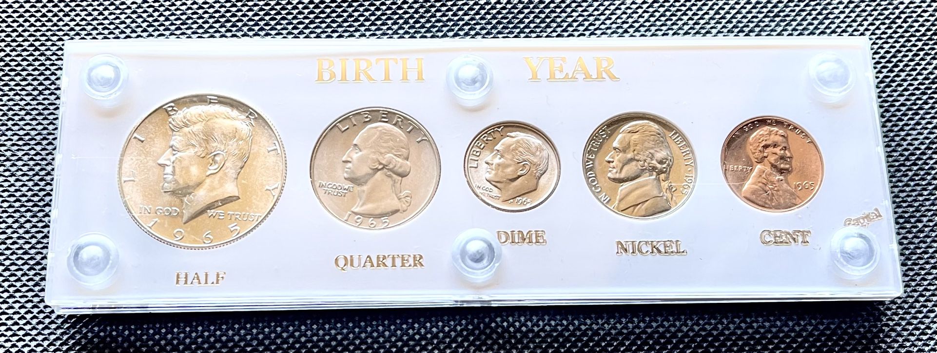 1965  - US Special Mint Set ( SMS ) with Silver Kennedy in a New Vintage Capital Holder.