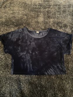 Women’s Navy Tie Dye Cropped Short Sleeve Top