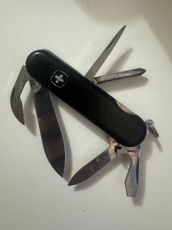 Vintage Wenger Swiss Army Knife Black Handle Delemont Switzerland Multi Tool