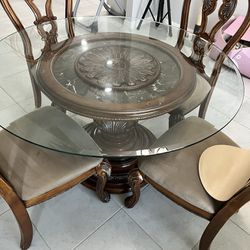 Wood Glass Table With Marble Center