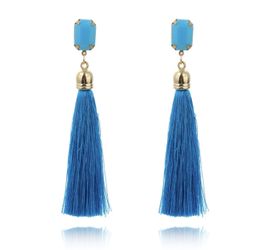 TURQUOISE or WHITE w/ GOLD LONG TASSEL DANGLE BOHO EARRINGS