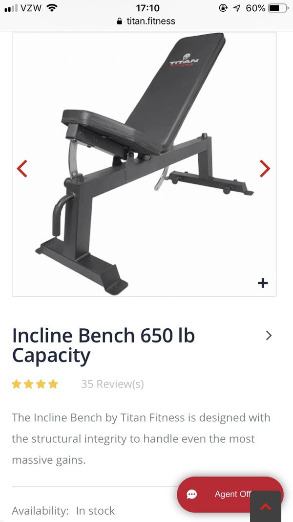 Titan Fitness Adjustable Incline Bench 650lb capacity for Sale in