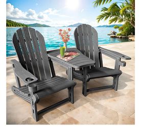 Adirondack Chairs Set of 2 Tool-Free Assembly,Removable Tabletop Tray,No Screws Needed,All-Weather HDPE Outdoor Patio Furniture Set with Cup Holders,O