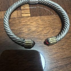 Cable Classic Bracelet Bangle  With Red Ruby 14k Gold And Silver (like Yurman)