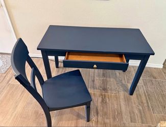 Refinished Modern Writing Desk & Matching Chair Set – Deep Navy Blue