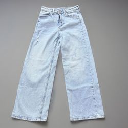H&M Girls High Waist Wide Leg Jeans Light Wash Denim Size 8