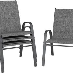 Patio Chairs Set of 4, Outdoor Dining Chairs Stackable for All Weather, Breathable Metal Modern Outside Furniture Chair for Pool Side, Garden, Backyar
