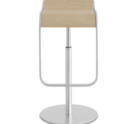 Italian Lapalma Lem Piston Adjustable Stool, Mat Chrome - Blanched Oak Wood
