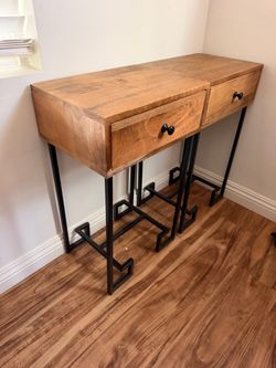 Wood and Metal Console Table with Drawers