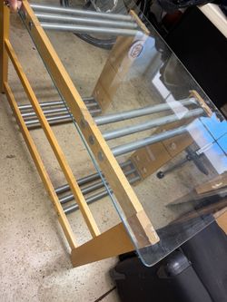 Glass Top tv stand  Table with Wood and Metal Frame