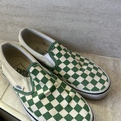 Green Checkered Vans Slip On 